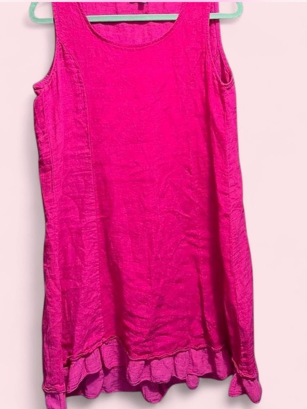 Made in Italy 100% linen Women's Fuchsia Midi Dress - Sleeveless Ruffle Hem